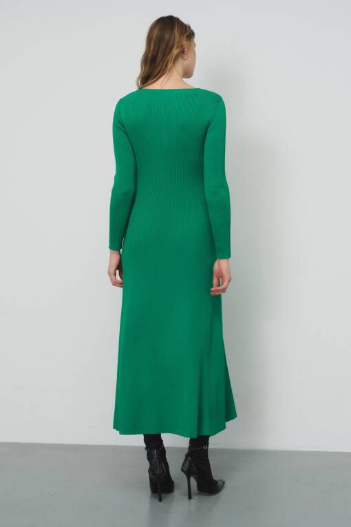 Green Long Knitwear Dress - 3