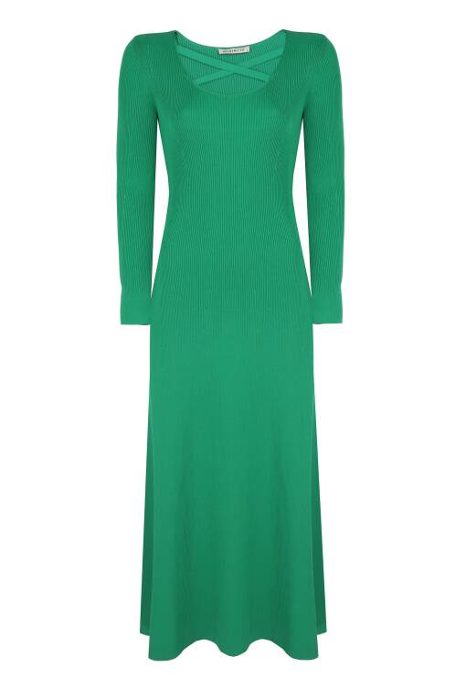 Green Long Knitwear Dress - 4