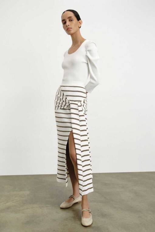 Ecru Long Skirt with Glitter Detail - 1