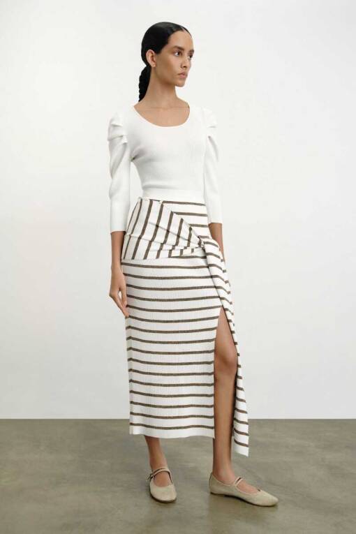 Ecru Long Skirt with Glitter Detail - 2