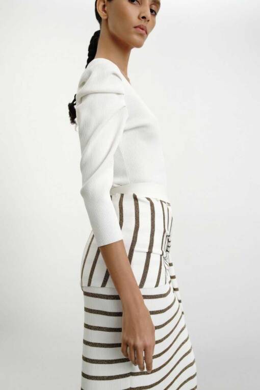 Ecru Long Skirt with Glitter Detail - 3