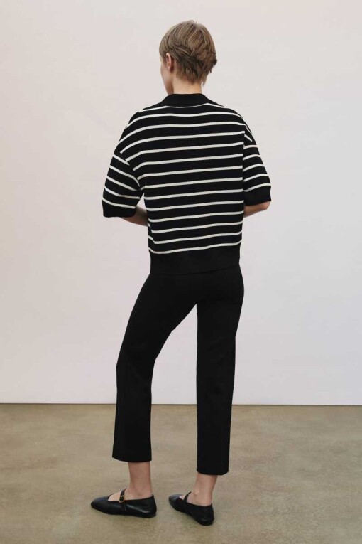 Geometric Pattern Shirt Collar Black Sweater - 2