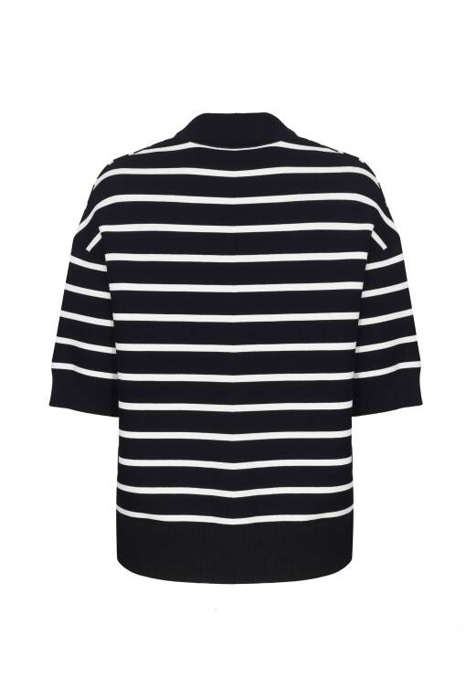 Geometric Pattern Shirt Collar Black Sweater - 5