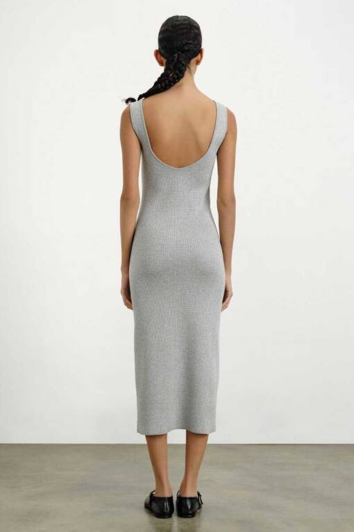 Gray Dress with Thick Straps and Glitter Detail - 2
