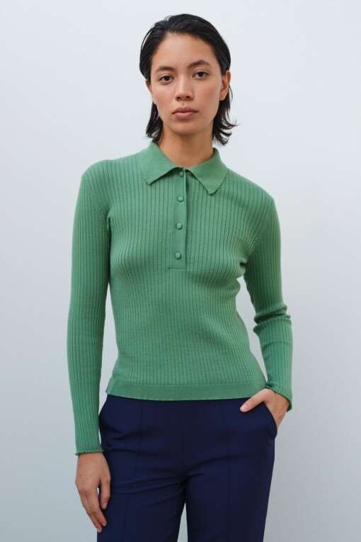 Green Mabel Polo Sweater 