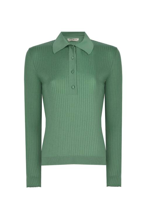 Green Mabel Polo Sweater - 3