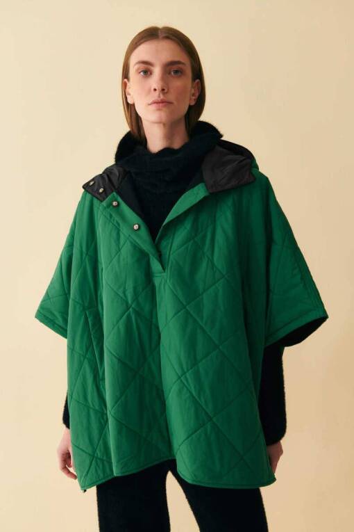 Green Quilted Poncho - 1