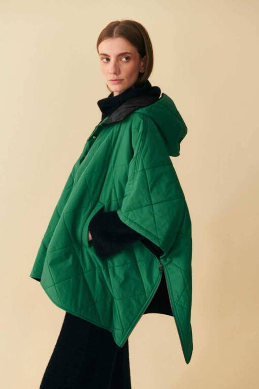 Green Quilted Poncho - 2