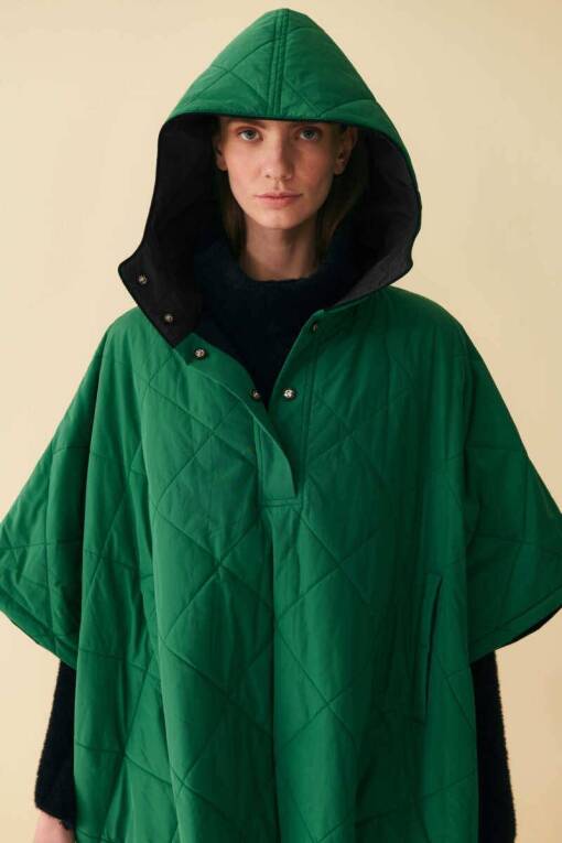 Green Quilted Poncho - 4