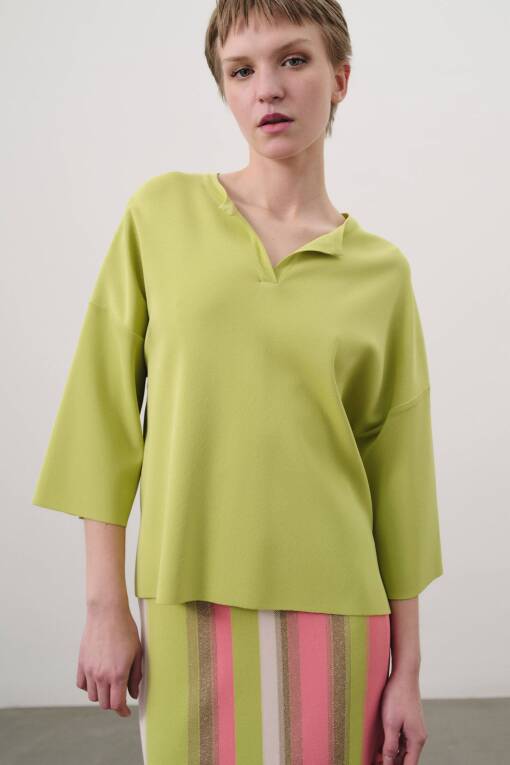 Half Sleeve Lime Knitwear Sweater - 1