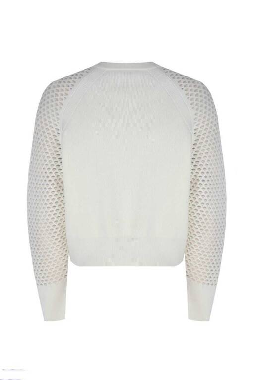Hole Pattern Sleeve Ecru Sweater Cardigan - 7