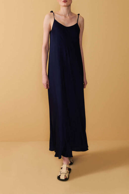 Long Dress with Shoulder Straps and Ties - 1