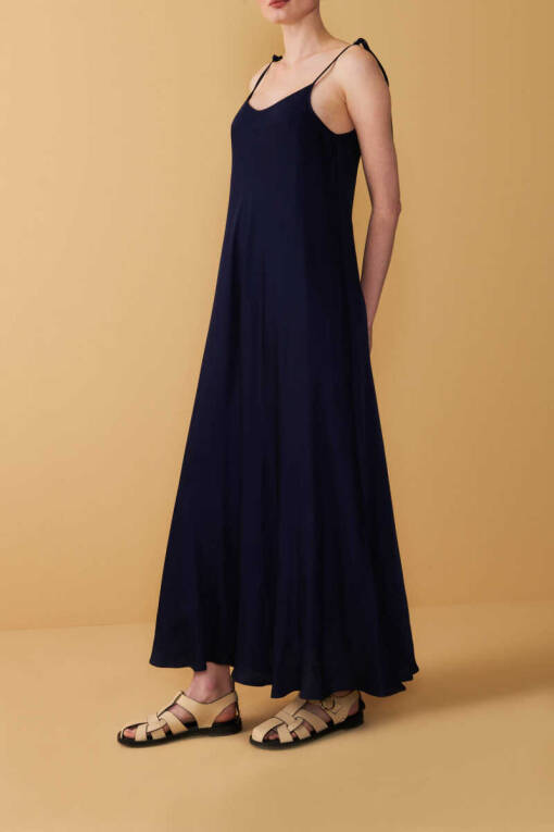 Long Dress with Shoulder Straps and Ties - 2