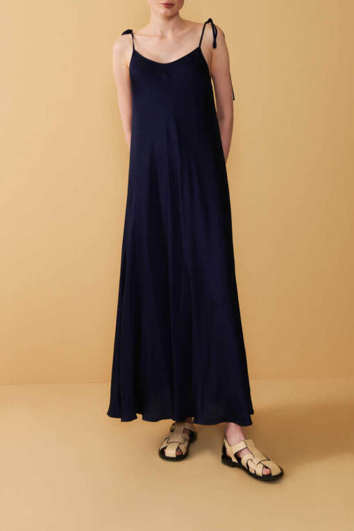 Long Dress with Shoulder Straps and Ties - 3