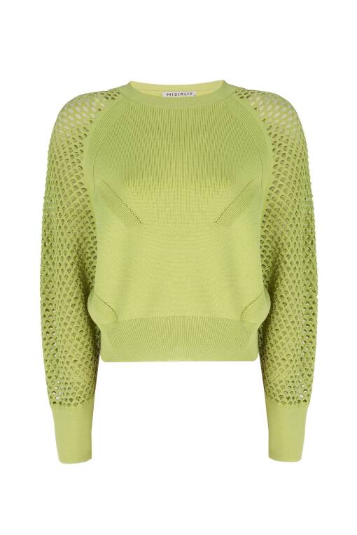 Mesh Sleeve Green Sweater - 6