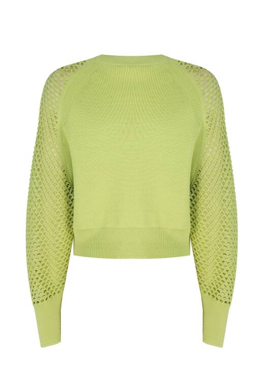 Mesh Sleeve Green Sweater - 7