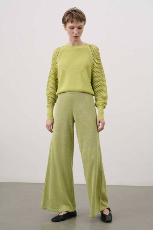 Mesh Sleeve Green Sweater - 1