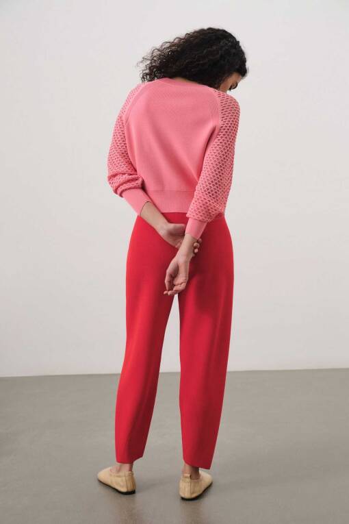 Mesh Sleeve Pink Sweater Sweater - 3