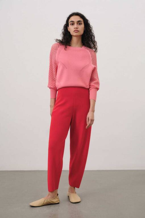 Mesh Sleeve Pink Sweater Sweater - 2