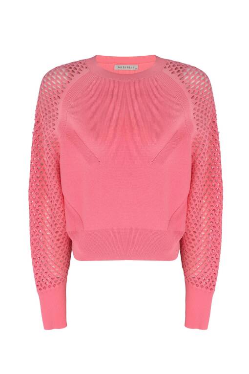 Mesh Sleeve Pink Sweater Sweater - 4