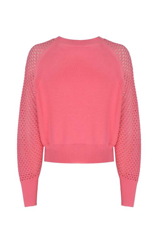 Mesh Sleeve Pink Sweater Sweater - 5