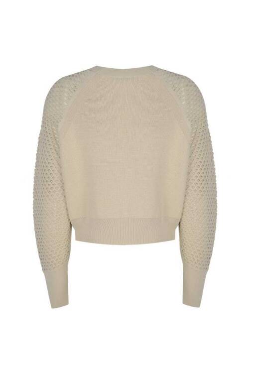 Mesh Sleeve Sweater Beige Sweater - 6