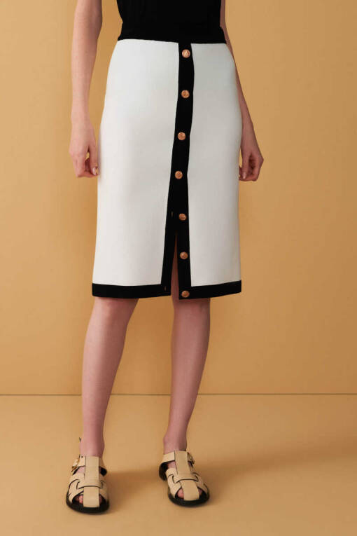 Off White Front Button Knitwear Skirt - 3