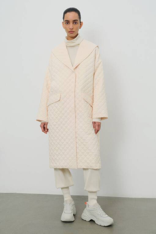 Off White Quilted Coat - 1