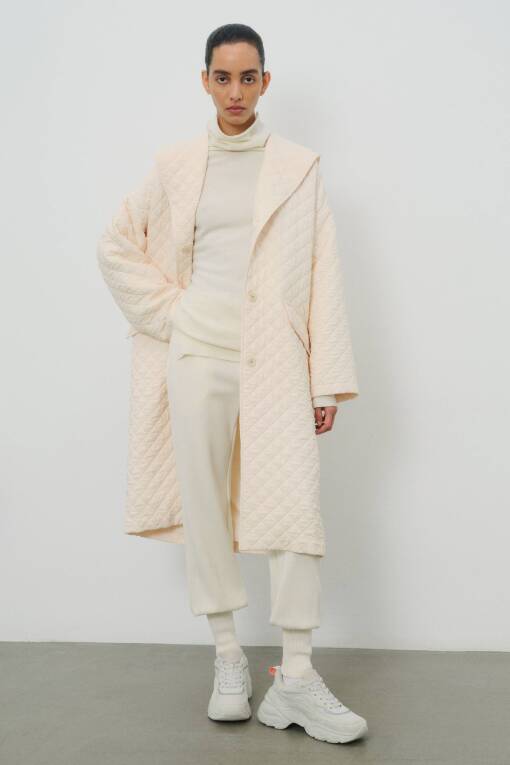 Off White Quilted Coat - 2