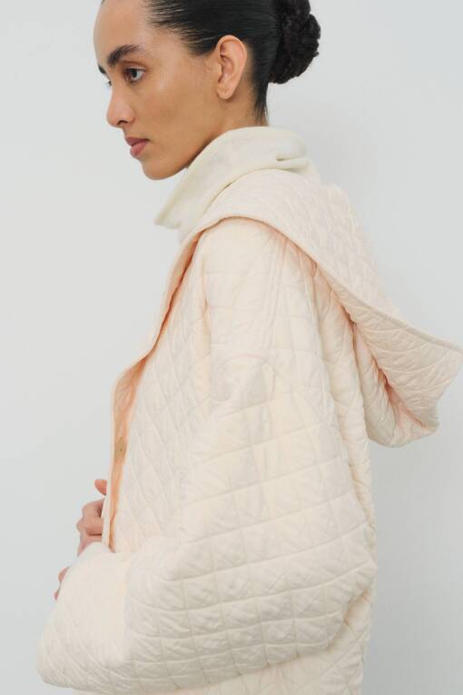 Off White Quilted Coat - 3