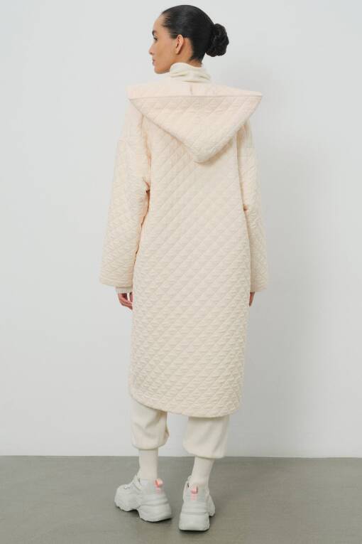 Off White Quilted Coat - 4
