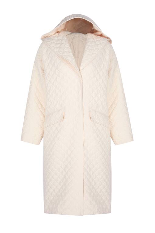 Off White Quilted Coat - 6