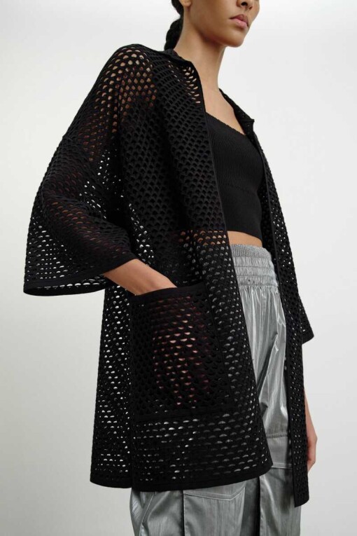 Openwork Knit Black Cardigan - 1