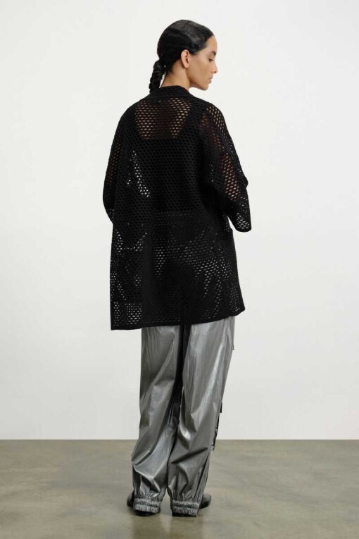 Openwork Knit Black Cardigan - 3