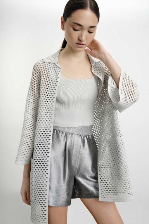 Openwork Knit Gray Cardigan - 1