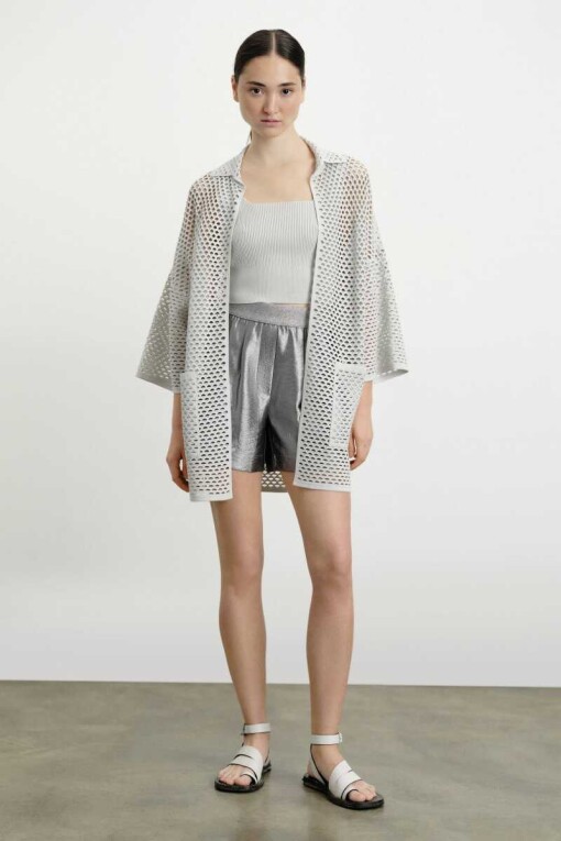 Openwork Knit Gray Cardigan - 2