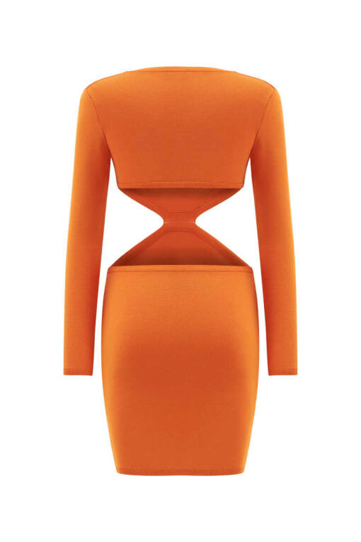 Orange Cutout Long Sleeve Dress - 6