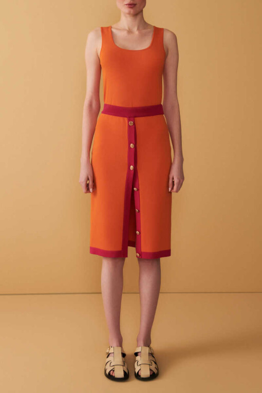 Orange Front Button Knitwear Skirt 