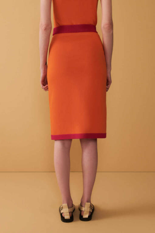 Orange Front Button Knitwear Skirt - 5