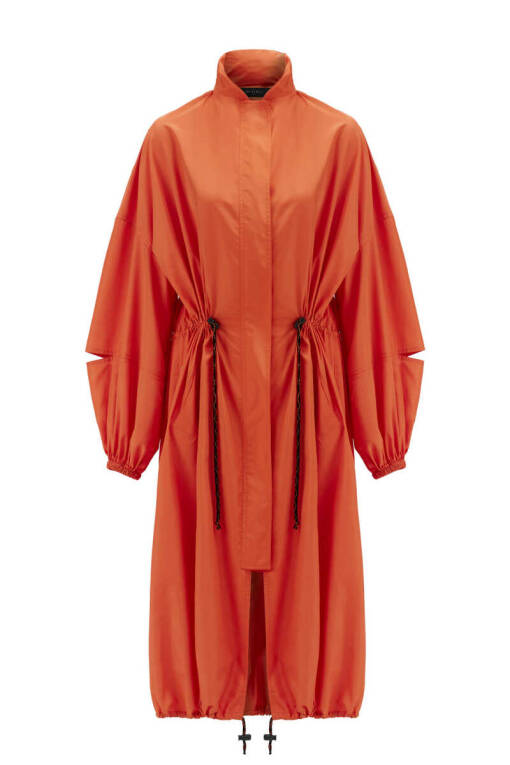 Orange Hooded Long Trench Coat - 7