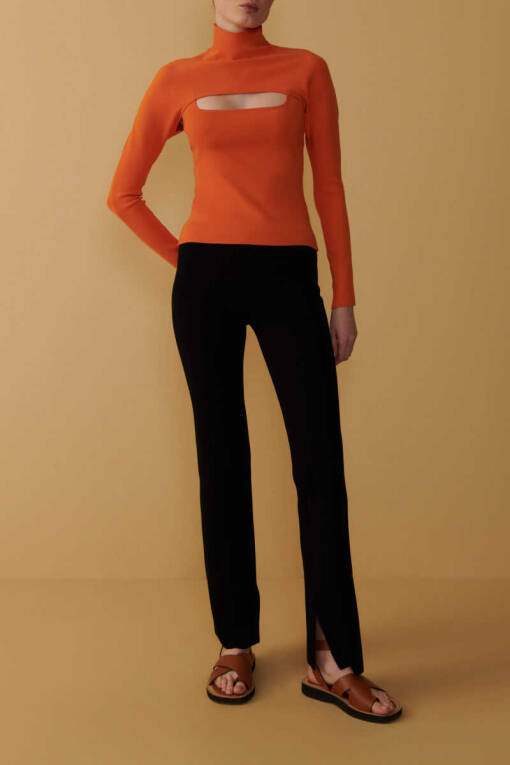 Orange Knitwear Sweater with Cleavage - 4