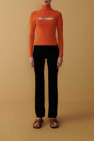 Orange Knitwear Sweater with Cleavage - 6