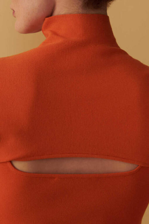 Orange Knitwear Sweater with Cleavage - 5