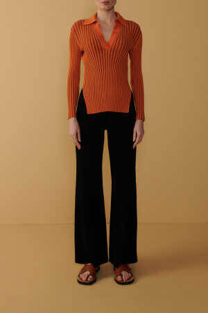 Orange Polo Rib Sweater - 8