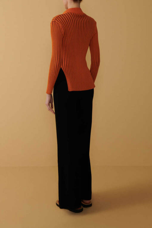 Orange Polo Rib Sweater - 5