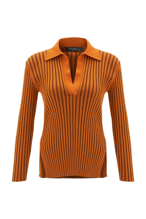 Orange Polo Rib Sweater - 6