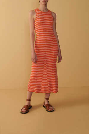 Orange Striped Dress - 7