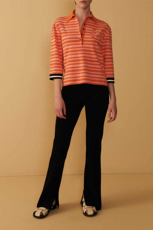 Orange Striped Polo Sweater - 1