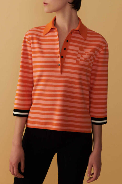 Orange Striped Polo Sweater - 2