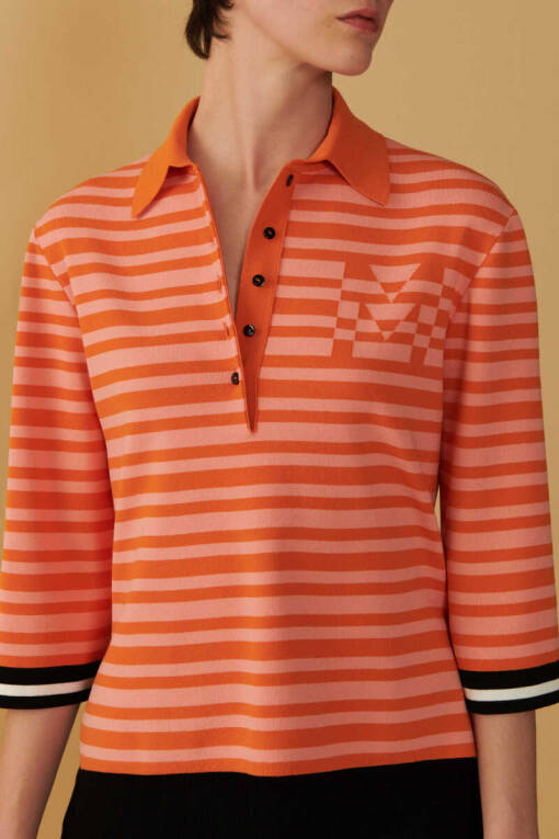 Orange Striped Polo Sweater - 3